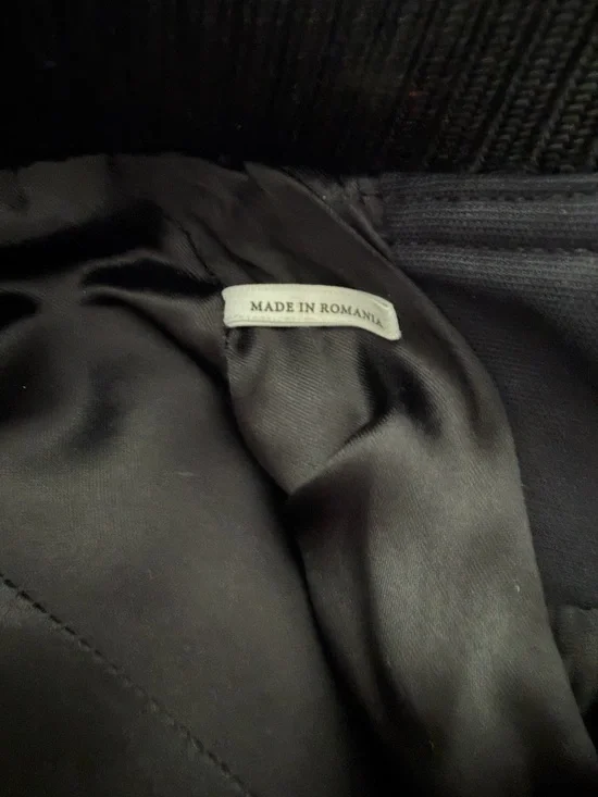 Sandro Navy Bomber Jacket with Red and Cream Striped Sleeves - Picture 7 of 8